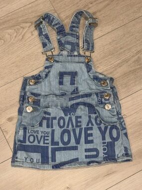 Crystal Vogue Girls "Love You" Denim Overall Dress - Size 4